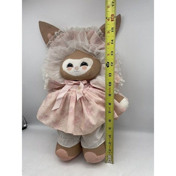 Vintage Applause Dolly Bunny Fabric Plush Doll Pink Dress Tulle Bonnet Easter - Picture 2 of 15